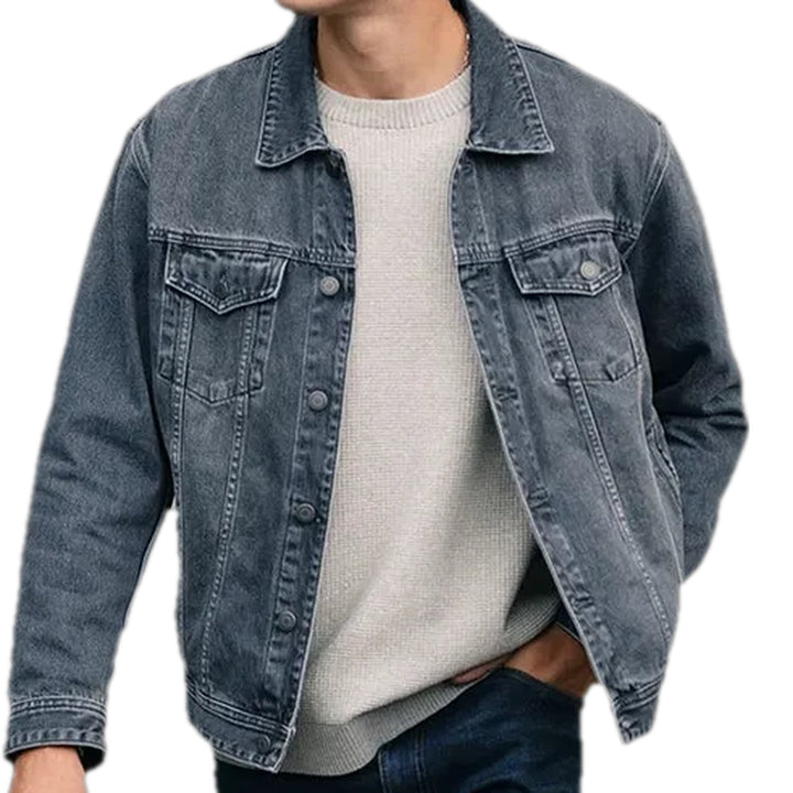 Classic Faded Men's Jeans Trucker Jacket - Grey